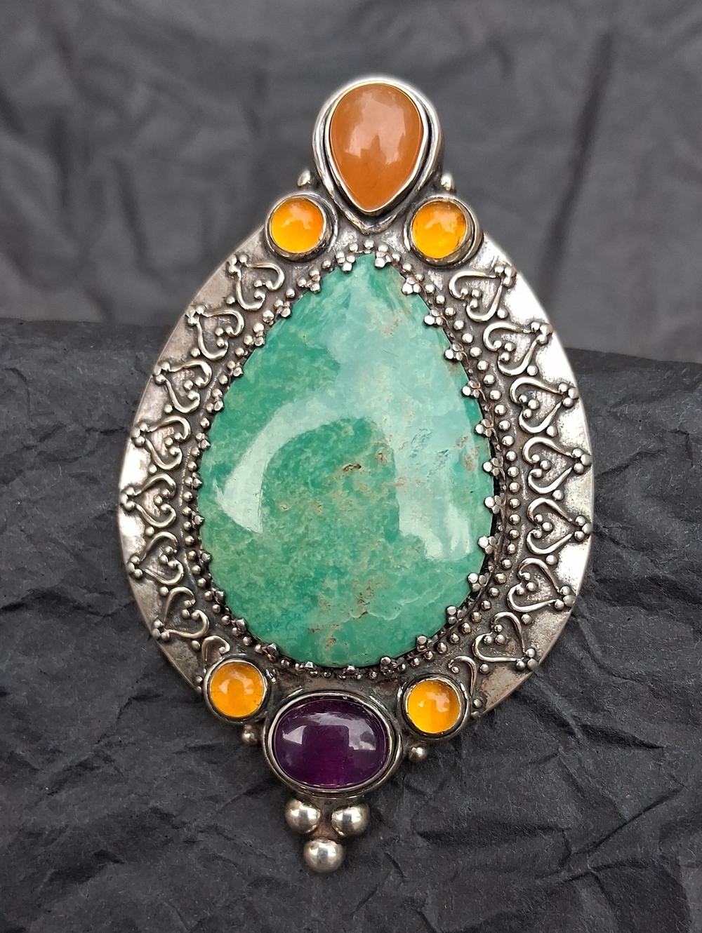 Carolyn Pollack Turquoise Pendant With Matching Braided Metallic Choker